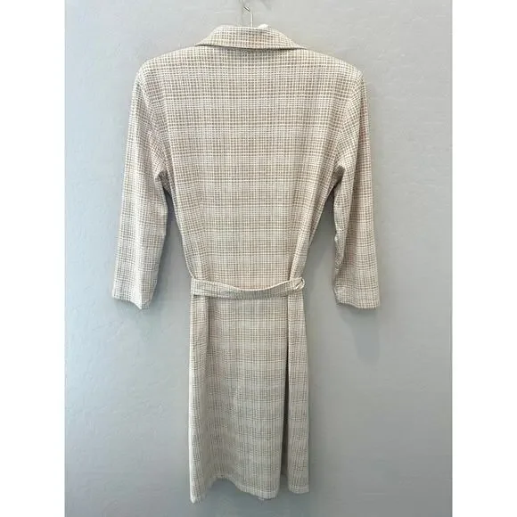 J. MCLAUGHLIN | Beige Grid Print Tie Waist Shirt Dress Preppy Classic | Small - Picture 4 of 7
